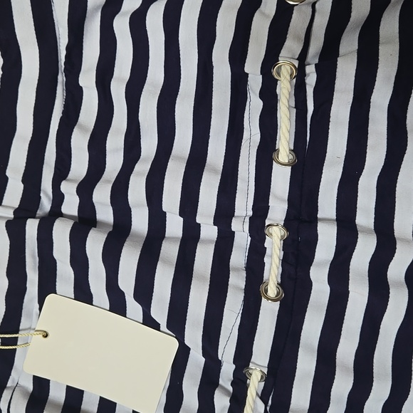 New Sandiva Blue/White Striped Drawstring Tie Waist Strapless Cover-Up/Romper - Picture 7 of 8